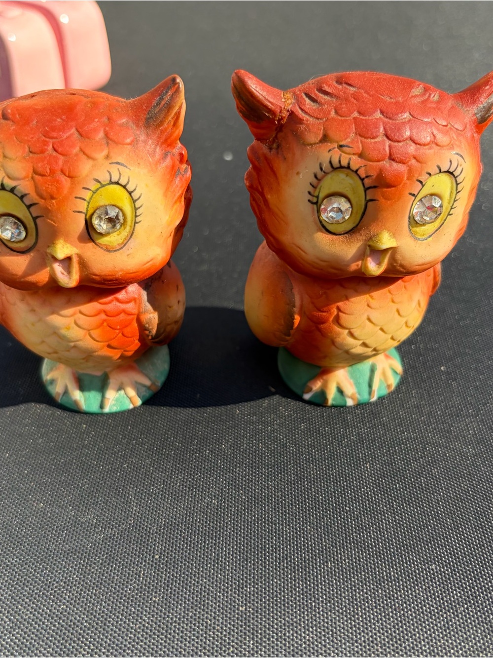 Vintage Orange Owl Salt and Pepper Shaker Set - Decorative Home Accent